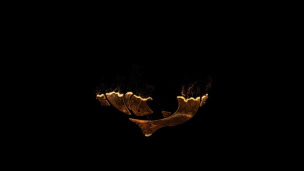 双鱼座黄道带金黄色星座 有粒子 阿尔法通道 — 图库视频影像