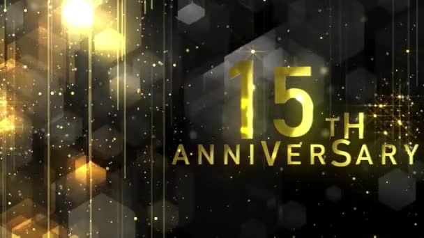 豪華な金のスタイルで15周年をおめでとう 幸せな記念日を授与 — ストック動画