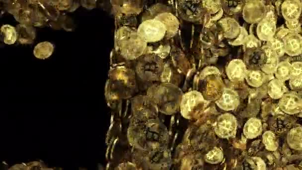 Montón Monedas Oro Criptomoneda Bitcoin Canal Alfa — Vídeos de Stock
