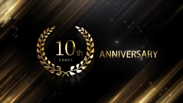 Feliz Saludo Del Décimo Aniversario Con Corona Laurel Dorado Feliz — Vídeos de Stock