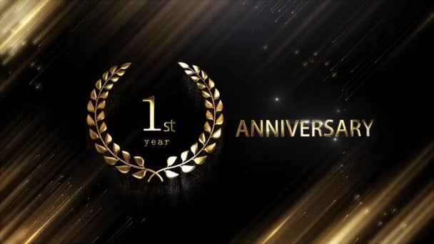 Feliz Primer Aniversario Saludo Con Corona Laurel Oro Feliz Aniversario — Vídeos de Stock
