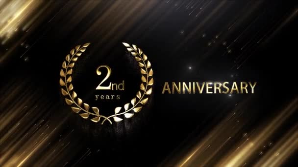 Feliz Segundo Aniversario Saludo Con Corona Laurel Oro Feliz Aniversario — Vídeos de Stock
