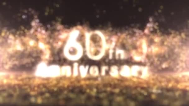 ハッピー60周年記念バナー ゴールデンパークルズ 記念日の挨拶 — ストック動画