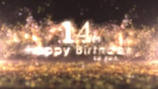 Gelukkige 14E Verjaardag Begroeting Met Gouden Confetti Deeltjes 14E Verjaardag — Stockvideo
