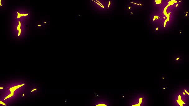 カートゥーン火の紫と黄色の色 アニメグラフィックス アルファチャンネル付きアニメ火 — ストック動画