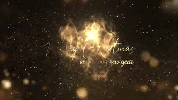 Beelden Groeten Vrolijk Kerstfeest Gelukkig Nieuwjaar Met Gouden Deeltjes Bokeh — Stockvideo