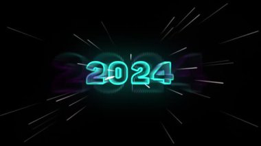 Yeni yıl için tebrikler 2024, neon, yeni yıl, 2024, siyah arkaplan