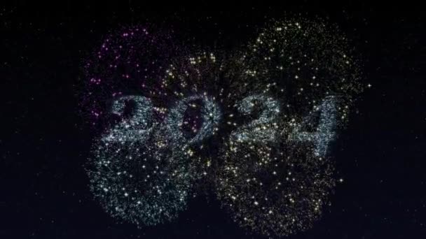 Felicitaciones Por Nuevo Año 2024 Fuegos Artificiales Año Nuevo 2024 — Vídeos de Stock