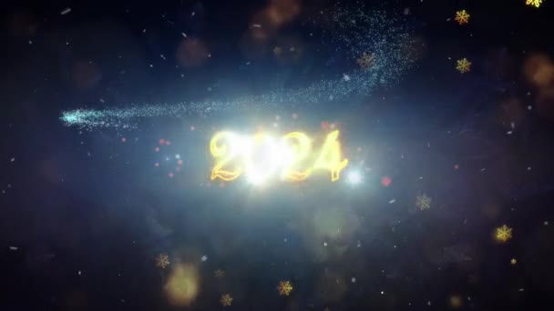 祝贺新的2024年 金色的雪花 新的一年 2024年 — 图库视频影像