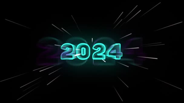 Gratulacje Okazji Nowego Roku 2024 Neon Nowy Rok 2024 Czarne — Wideo stockowe