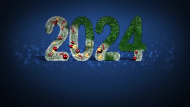 Gefeliciteerd Met Het Nieuwe Jaar 2024 Nummers Nieuwjaarsstijl Blauwe Achtergrond — Stockvideo