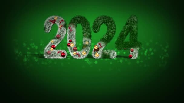 Поздравляем Новым 2024 Годом Цифры Новогоднем Стиле Зеленый Фон Новый — стоковое видео
