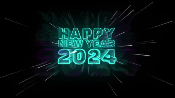 Grattis Till Det Nya Året 2024 Neon Nytt 2024 — Stockvideo