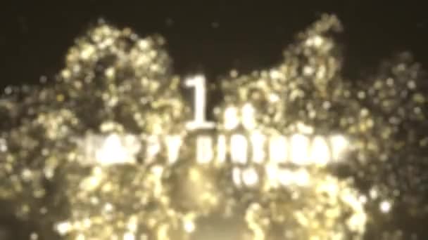 Ευτυχισμένος Πρώτος Χαιρετισμός Γενεθλίων Χρυσά Σωματίδια Ευτυχής Χαιρετισμός Γενεθλίων — Αρχείο Βίντεο