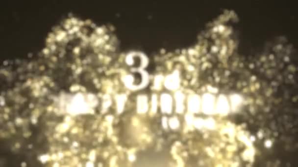 Happy 3Rd Birthday Greeting Golden Particles Happy Birthday Greeting — Stock video