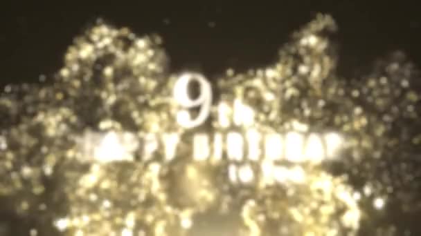 Happy 9Th Birthday Greeting Golden Particles Happy Birthday Greeting — Stock Video