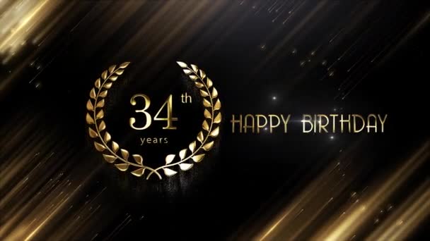 Happy 34Th Birthday Banner Golden Background Golden Wreath Happy Birthday — Stock Video
