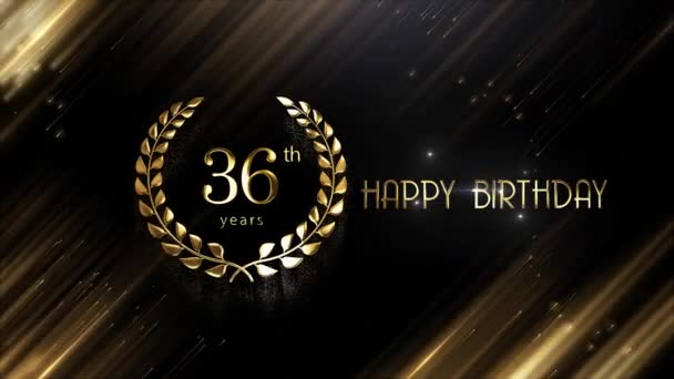 Χαρούμενα 36Α Banner Γενεθλίων Χρυσό Φόντο Χρυσό Στεφάνι Χαρούμενα Γενέθλια — Αρχείο Βίντεο