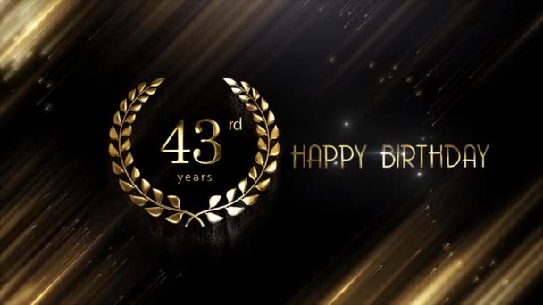Happy 43Rd Birthday Banner Golden Background Golden Wreath Happy Birthday — Stock Video