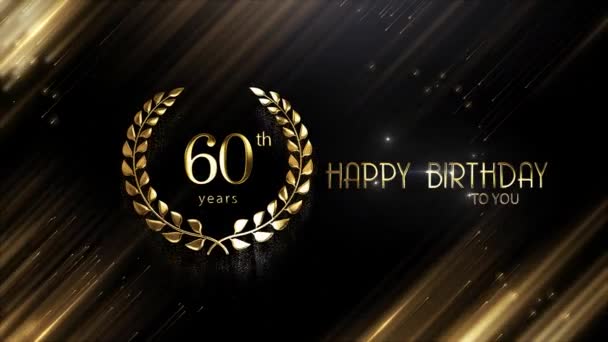 生日快乐 60岁生日的旗帜 金色的背景 金色的花环 生日快乐 — 图库视频影像