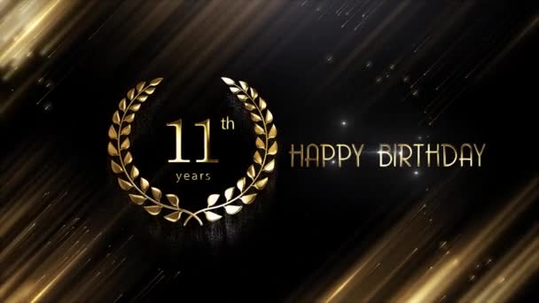 Gelukkige 11E Verjaardag Banner Met Gouden Achtergrond Lauwerkrans — Stockvideo