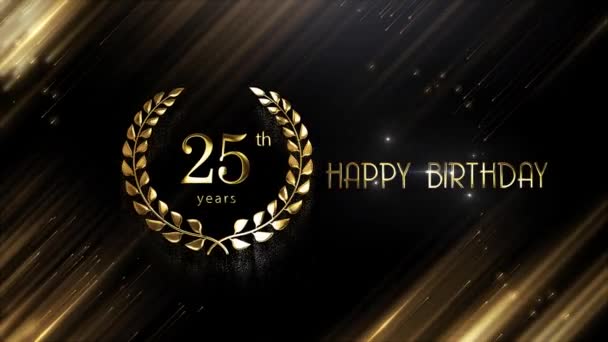 Χαρούμενο Πανό 25Ων Γενεθλίων Χρυσό Φόντο Και Στεφάνι Δάφνης — Αρχείο Βίντεο