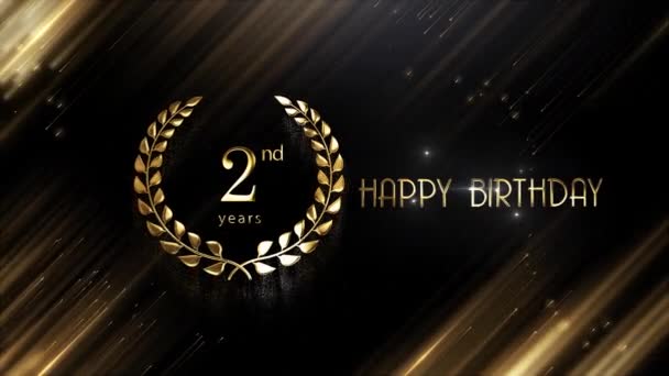 Happy 2Nd Urodzinowy Sztandar Złotym Tłem Wieniec Laurowy — Wideo stockowe