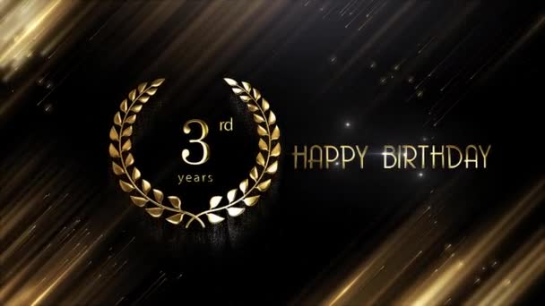 Happy 3Rd Urodzinowy Sztandar Złotym Tłem Wieniec Laurowy — Wideo stockowe