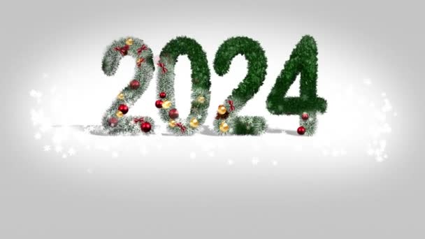 Gratulacje Okazji Nowego Roku 2024 Numery Stylu Noworocznym Białe Tło — Wideo stockowe