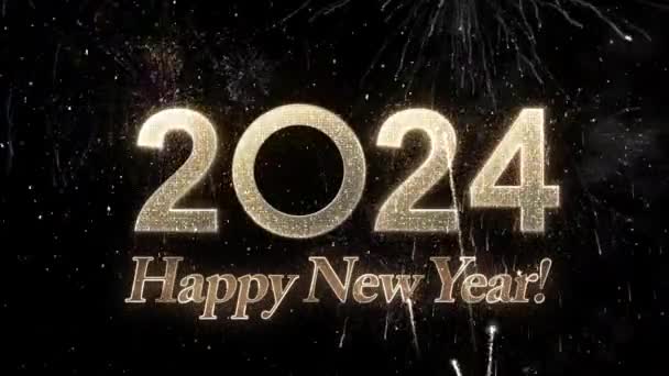Szczęśliwego Nowego Roku 2024 Fajerwerki Gratulacjami — Wideo stockowe