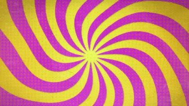 Döndürme, psikedelik sarı ve mor renkler, anime ve çizgi film arkaplanı ile komik arkaplan