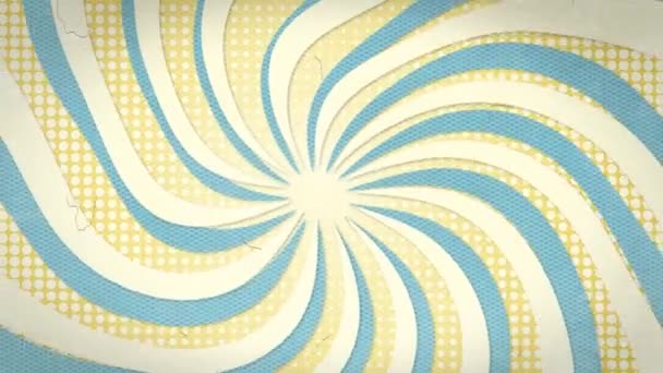 Tło Komiksu Obracającymi Się Paskami Kropkami Niebiesko Żółtym Psychodelicznym Graficznym — Wideo stockowe