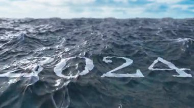Yeni yıl 2024 berrak okyanus suyunda, tatilde