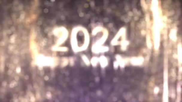 Nieuwjaar 2024 Gelukkig Nieuwjaar 2024 Begroeting Met Gouden Deeltjes — Stockvideo