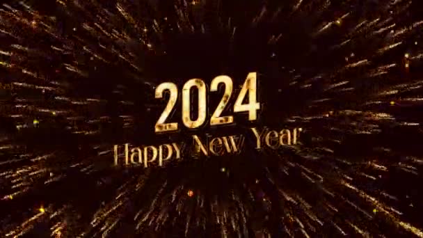 Nieuwjaar 2024 Gelukkig Nieuwjaar 2024 Groeten Met Gouden Deeltjes Vuurwerk — Stockvideo