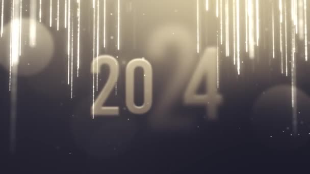 Gouden Felicitaties Gelukkig Nieuwjaar 2024 Gouden Cijfers Gouden Deeltjes 2024 — Stockvideo
