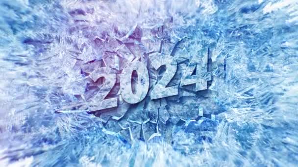 Праздничный Новый Год 2024 Замороженные Поверхность Лед Новый 2024 Год — стоковое видео