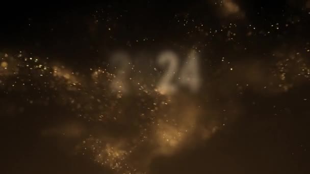 祝您在2024年新年快乐 金色的数字 金色的粒子 2024年 — 图库视频影像