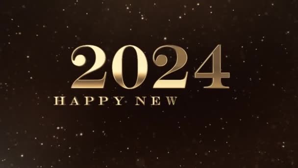 Złote Gratulacje Szczęśliwego Nowego Roku 2024 Złote Cyfry Złote Cząstki — Wideo stockowe
