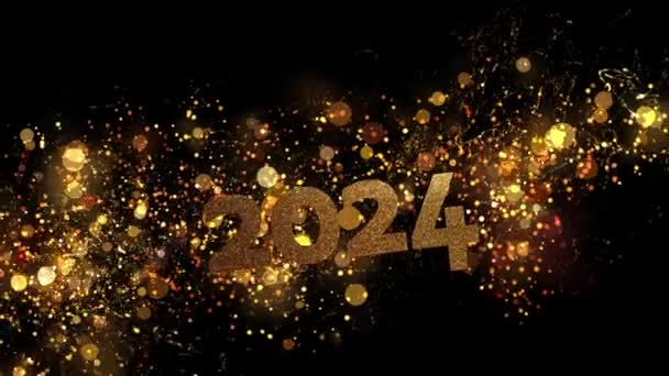 Feliz Ano Novo 2024 Saudações Partículas Ouro — Vídeo de Stock