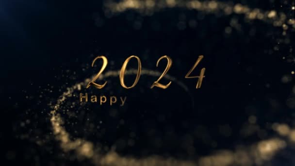 Nieuwjaar Nieuwjaar 2024 Viering Banner Gouden Deeltjes Zwarte Achtergrond — Stockvideo
