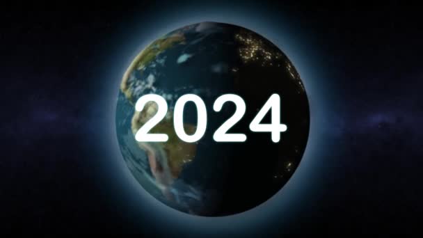 Happy New Year Greeting New 2024 Planet Earth — Stock Video