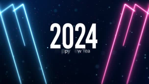 Gelukkig Nieuwjaar Begroeting Nieuwjaar 2024 Neon Achtergrond — Stockvideo