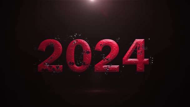 Feliz Año Nuevo Saludo Año Nuevo 2024 Color Rojo Partículas — Vídeos de Stock