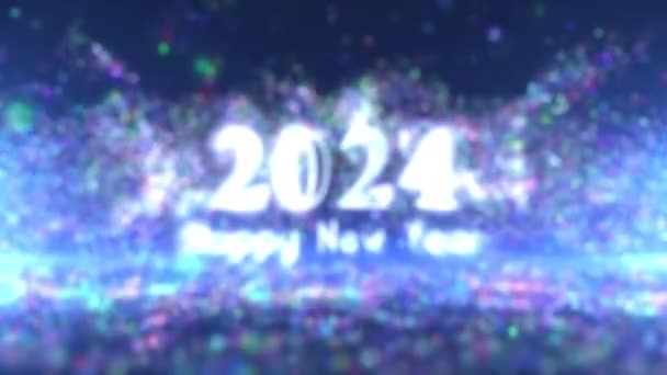 Festliches Frohes Neues Jahr 2024 Mit Farbigen Teilchen Neues Jahr — Stockvideo