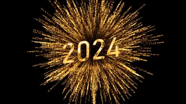 Feliz Ano Novo 2024 Saudação Com Fogos Artifício Dourados Férias — Vídeo de Stock