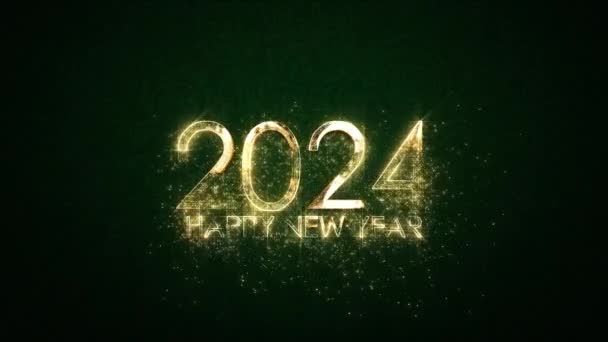 Feliz Ano Novo 2024 Saudação Com Partículas Ouro Fundo Verde — Vídeo de Stock