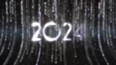 Mutlu yıllar 2024, partiküllerle dolu güzel gümüş arkaplan.