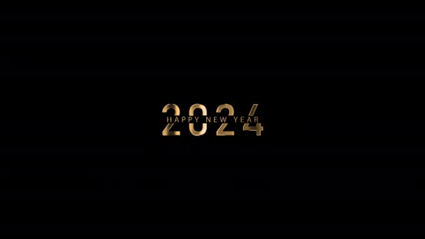 Gelukkig Nieuwjaar 2024 Gouden Letters Met Alfakanaal Typografie Nieuwjaar 2024 — Stockvideo