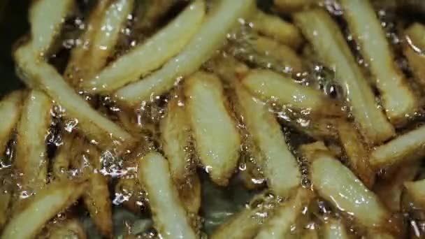 Patatesler Kızartma Tavasında Yağda Kızartılır Lezzetli Kızarmış Patatesler — Stok video
